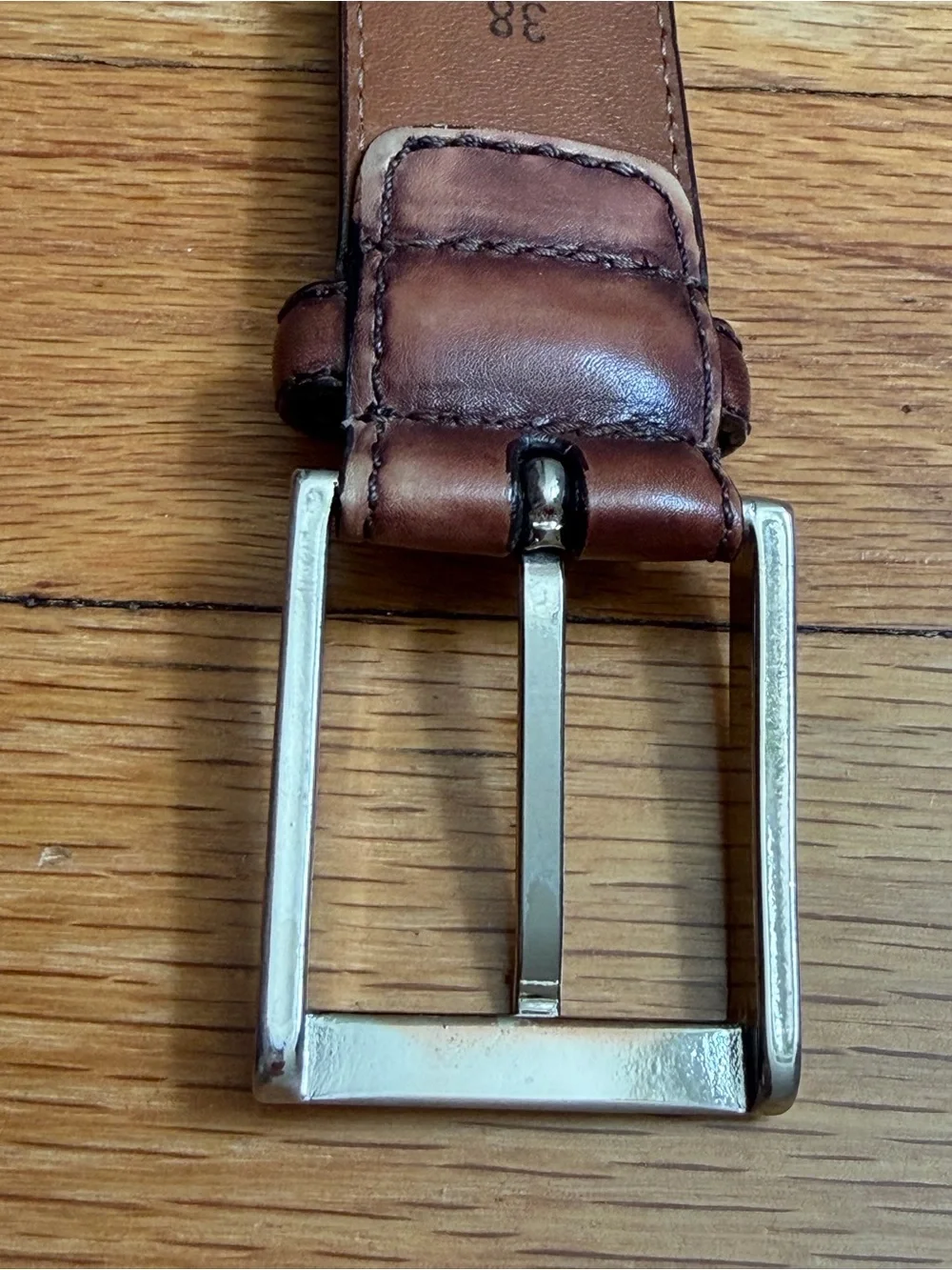 Magnanni Brown Leather Belt Silver Buckle Men’s Size 38